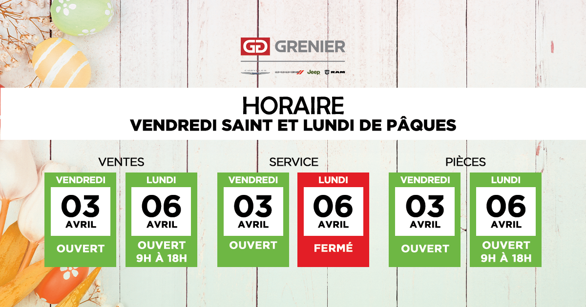 HORAIRE DE PÂQUES !