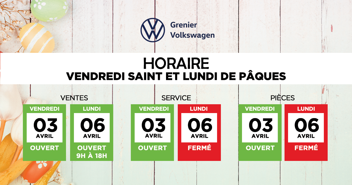 HORAIRE DE PÂQUES !