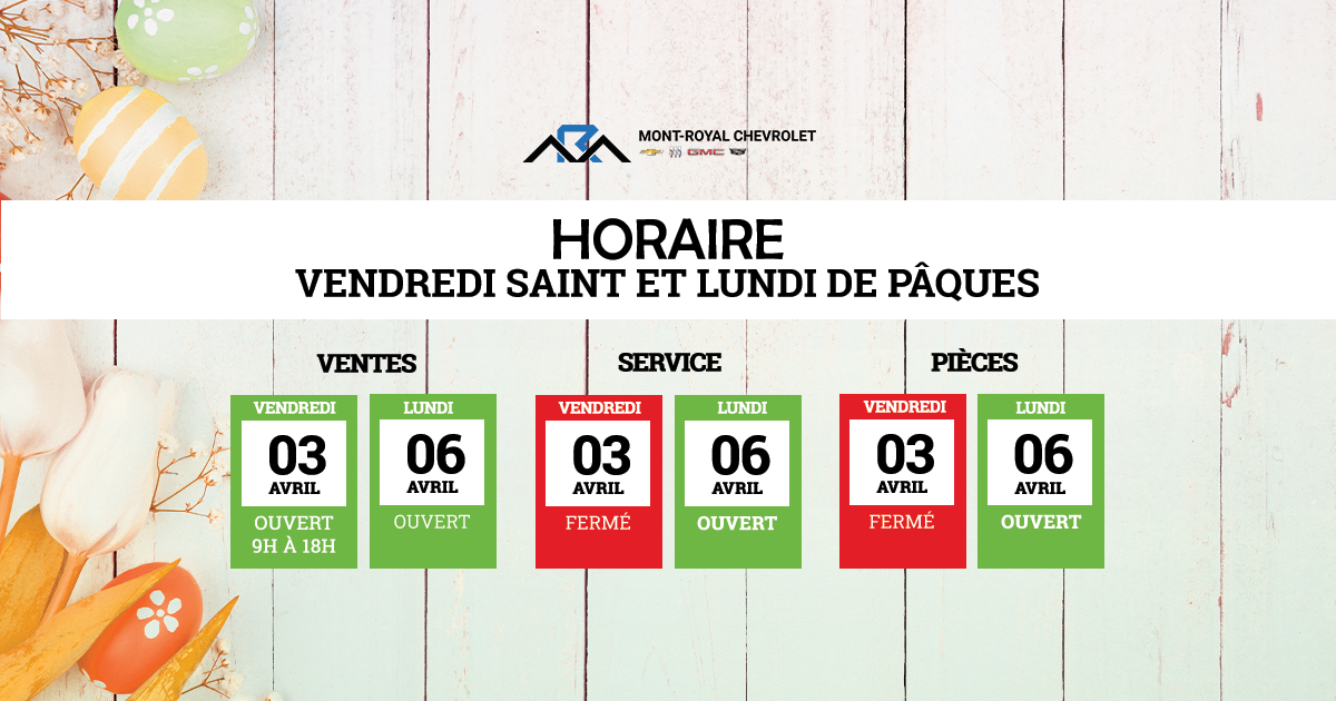 HORAIRE DE PÂQUES !