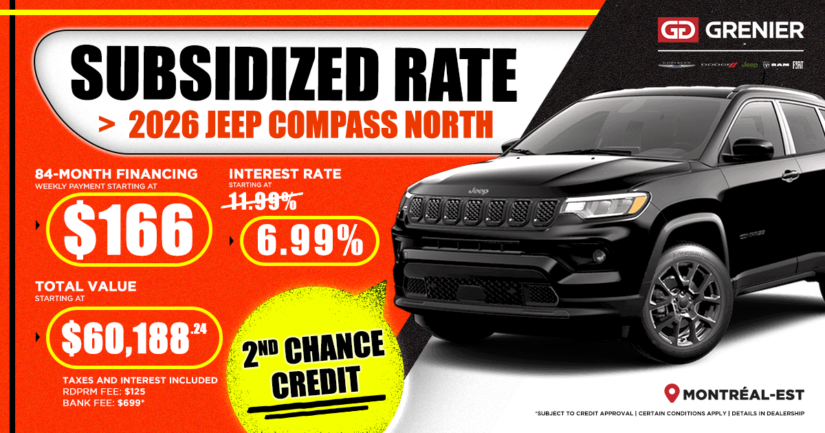 SUBVENTIONNED RATE ON THE 2026 JEEP COMPASS NORTH !