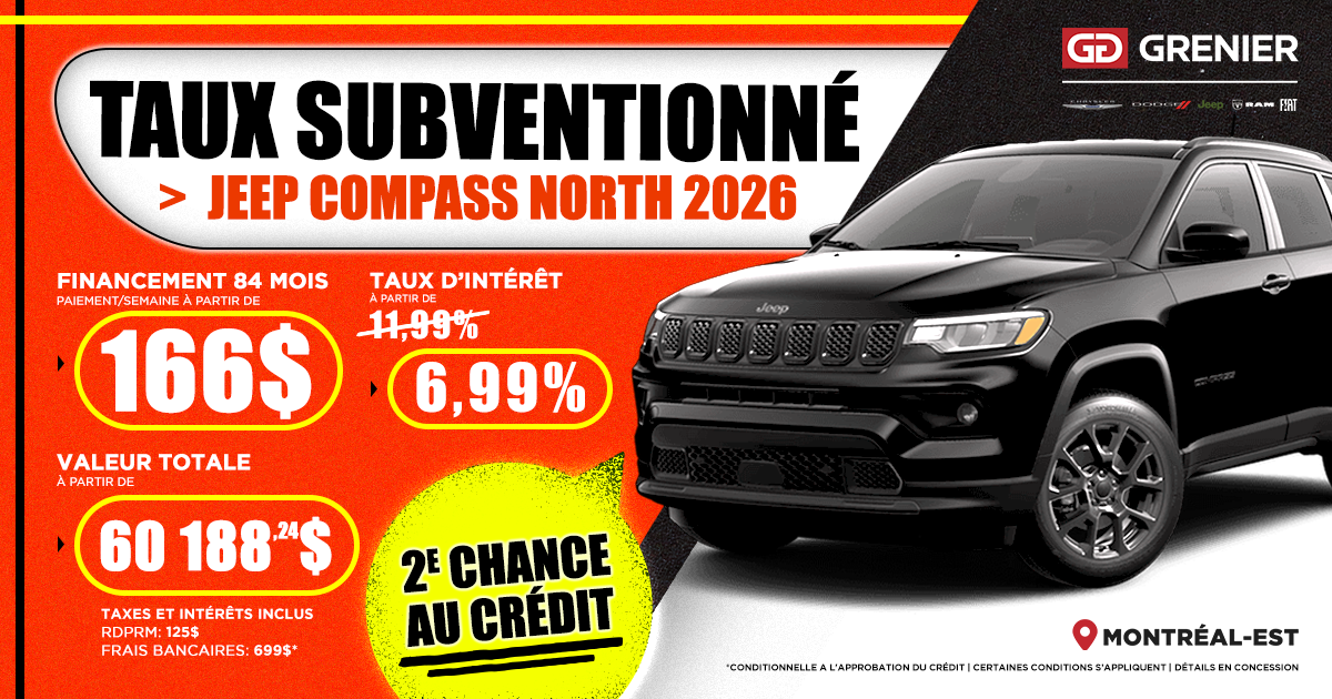 TAUX SUBVENTIONNÉ SUR LE JEEP COMPASS NORTH 2026 !