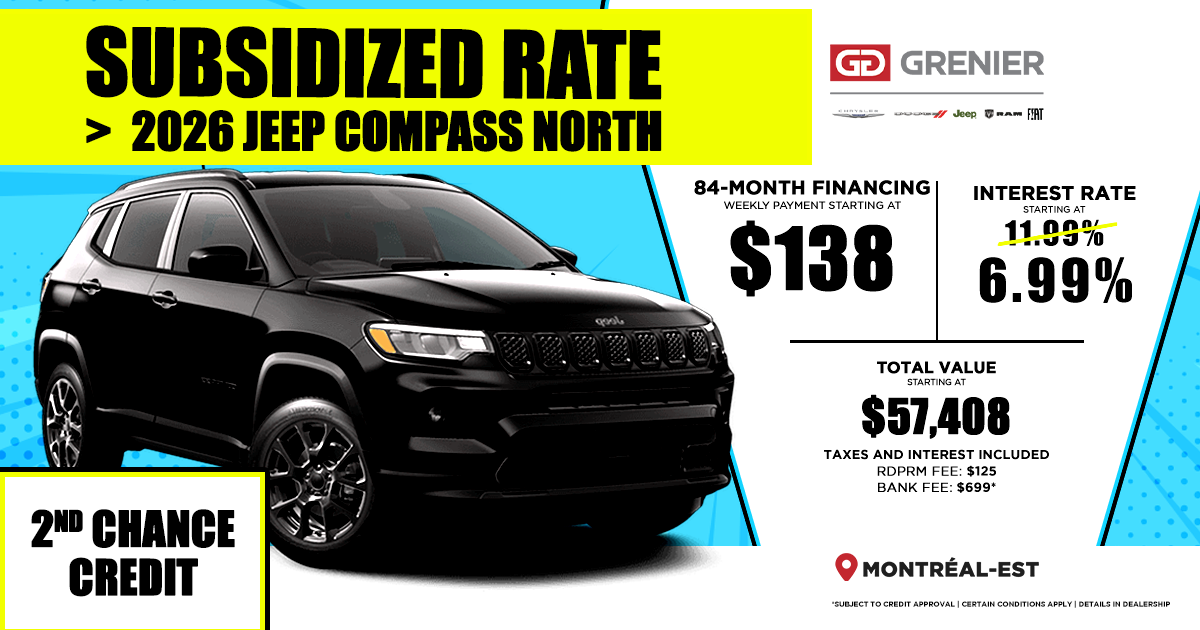 SUBVENTIONNED RATE ON THE 2026 JEEP COMPASS NORTH !