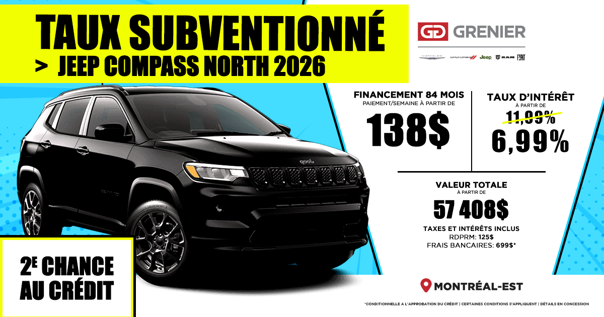 TAUX SUBVENTIONNÉ SUR LE JEEP COMPASS NORTH 2026 !