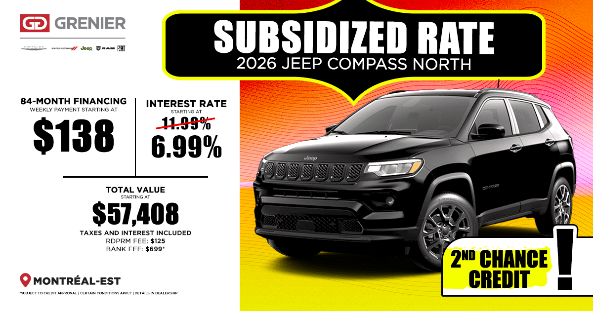 SUBVENTIONED RATE ON THE 2026 JEEP COMPASS NORTH !