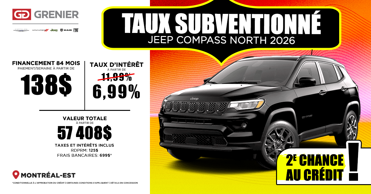 TAUX SUBVENTIONNÉ SUR LE JEEP COMPASS NORTH 2026 !