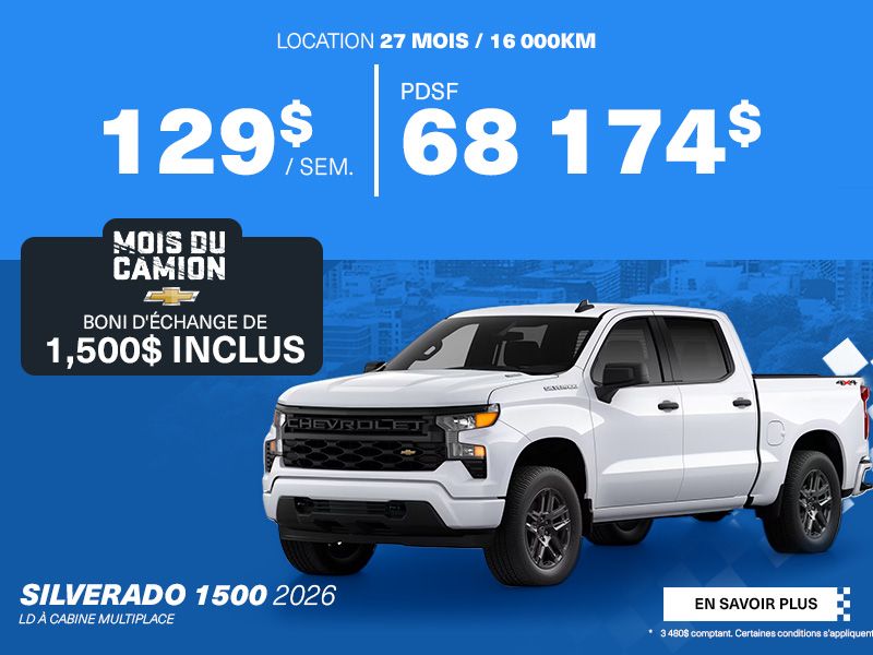 Le Chevrolet Silverado 1500 2026 : puissance et confort en cabine multiplace