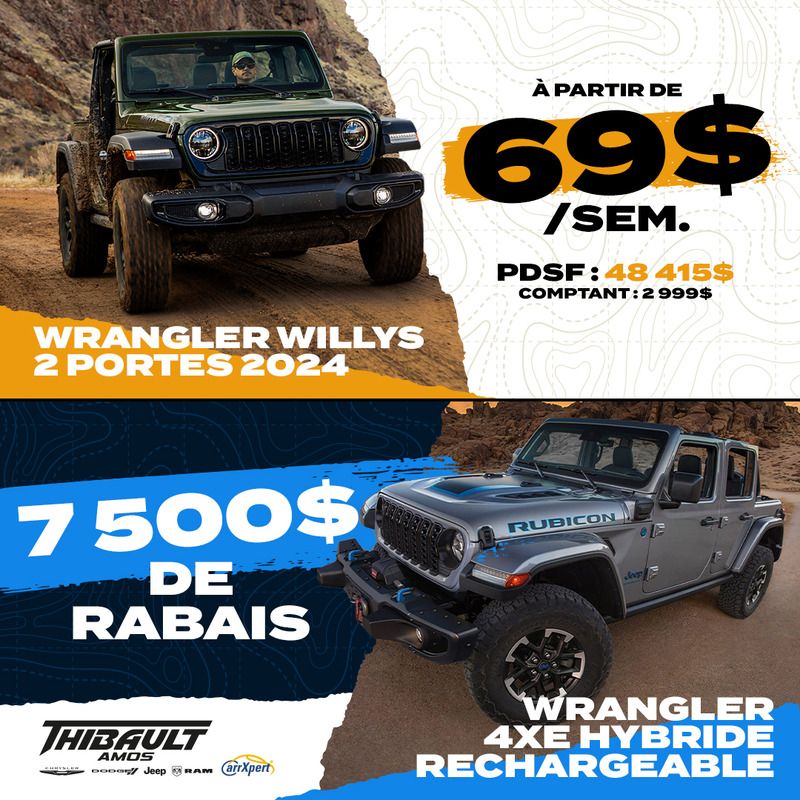 7 500$ de rabais sur les Wrangler hybrides rechargeables.