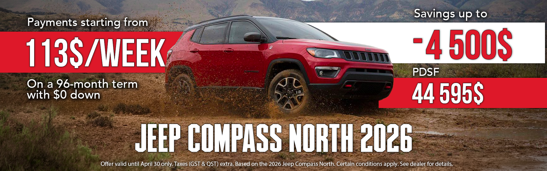 Le Jeep Compass North 2026 with 4500$ off!