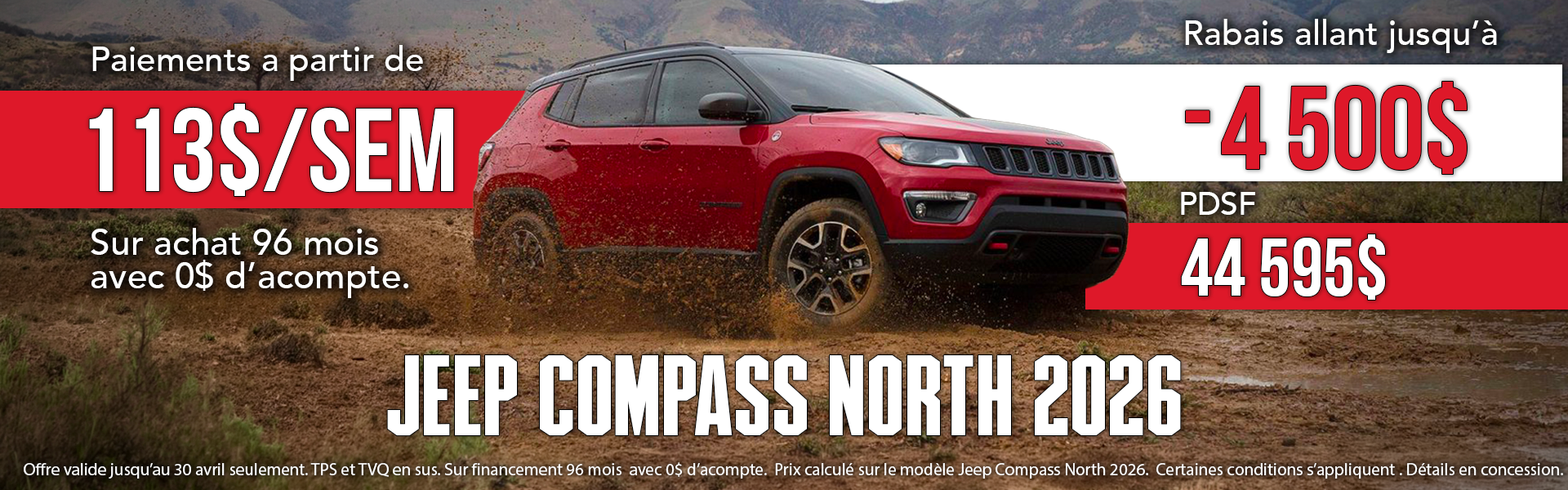 Le Jeep Compass North 2026 avec 4500$ de rabais!