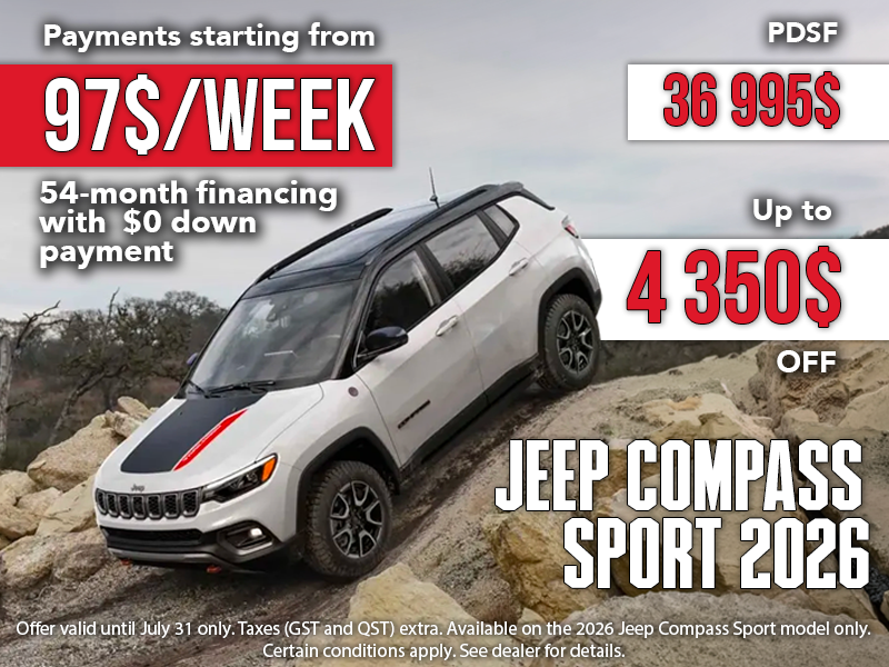 Jeep Compass Sport 2026 on promotion in Rouyn-Noranda