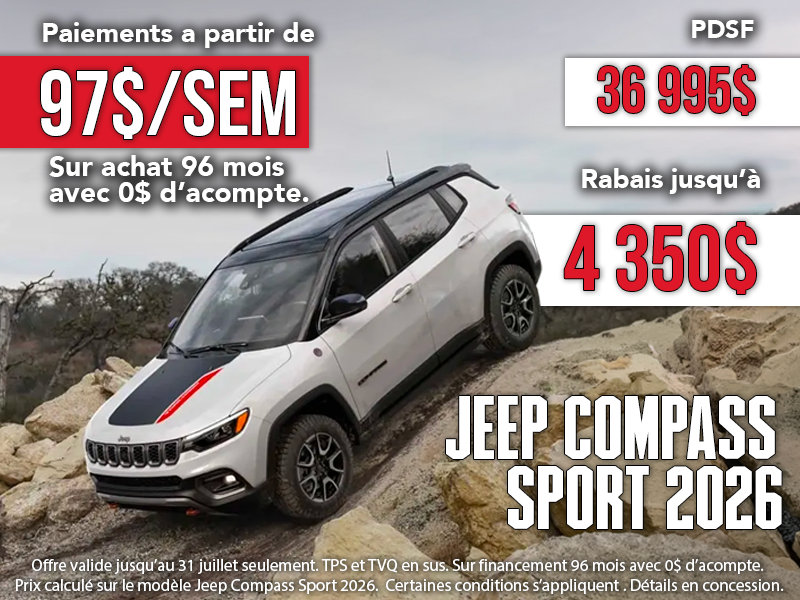 Jeep Compass Sport 2026 en promotion à Rouyn-Noranda