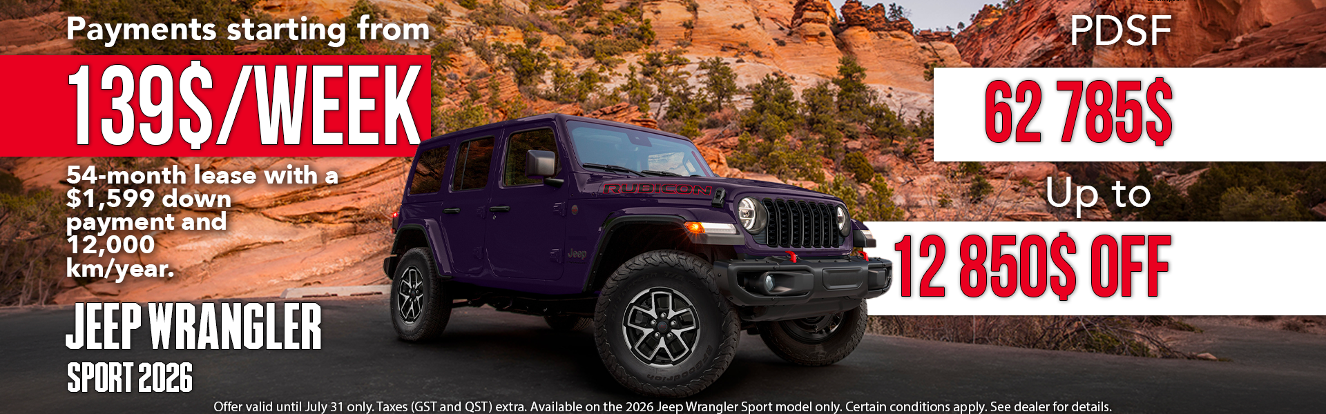 Jeep Wrangler Sport 2026 on lease in Rouyn-Noranda