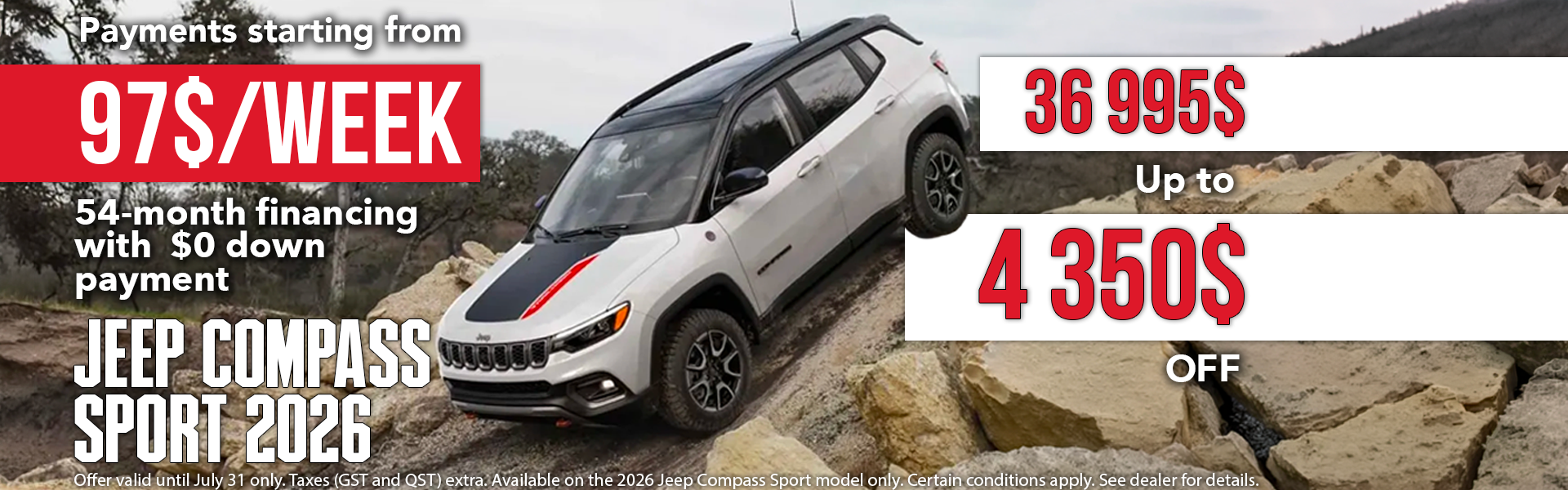 Jeep Compass Sport 2026 on promotion in Rouyn-Noranda