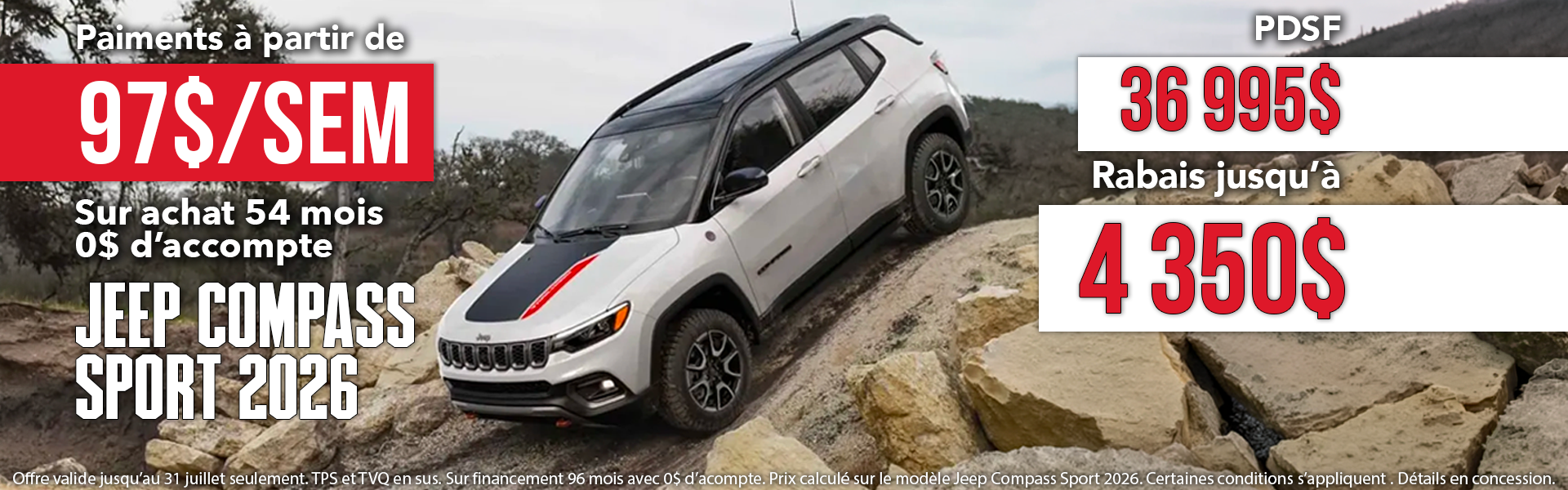 Jeep Compass Sport 2026 en promotion à Rouyn-Noranda