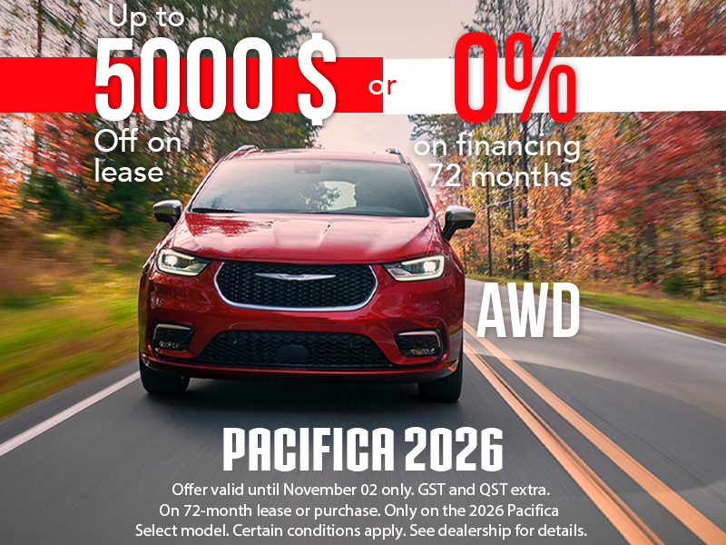 Chrysler Pacifica 2026 0% for 72 months or 5000$ off