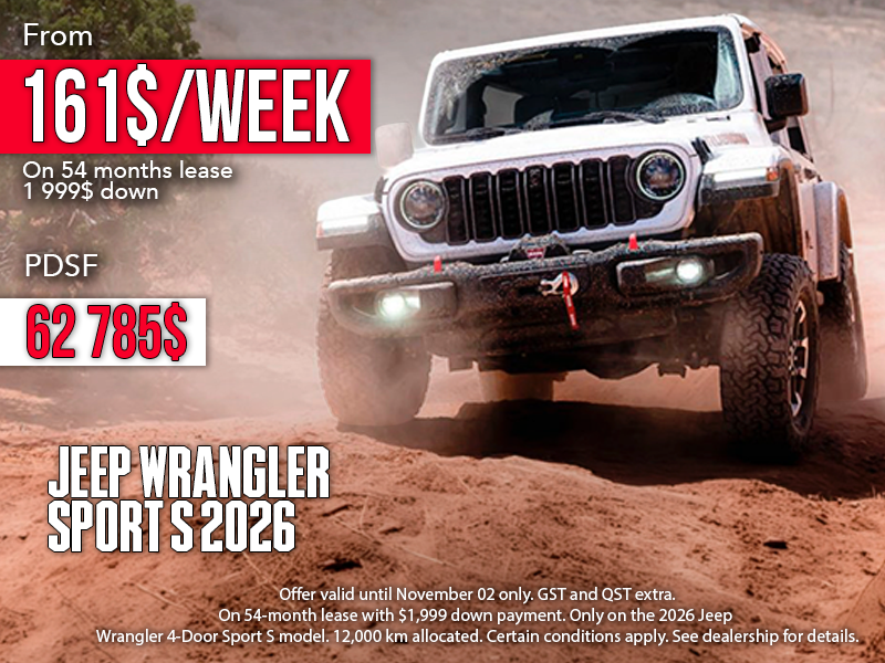 Wrangler Sport S 2026 : 161$ per week