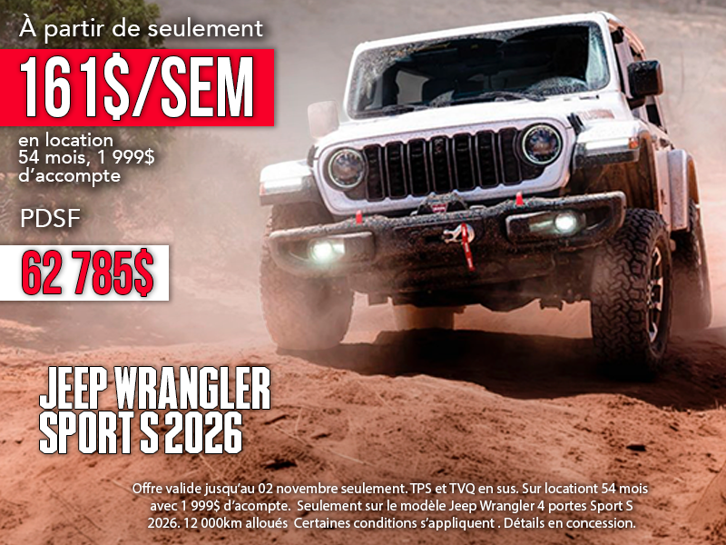 Wrangler Sport S 2026 : 161$ par semaine