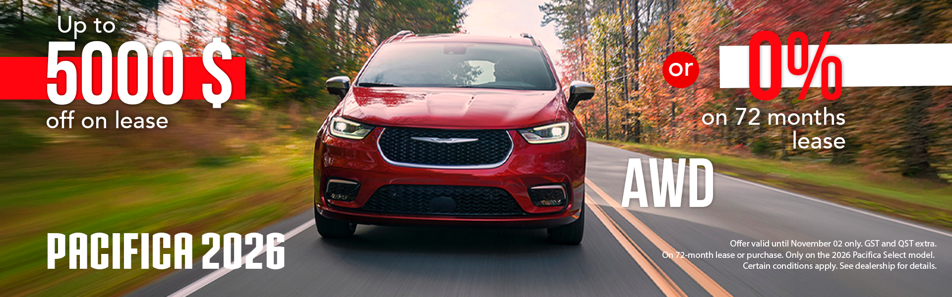 Chrysler Pacifica 2026 0% for 72 months or 5000$ off