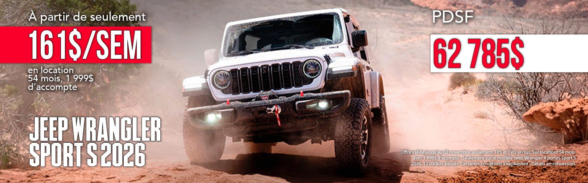 Wrangler Sport S 2026 : 161$ par semaine