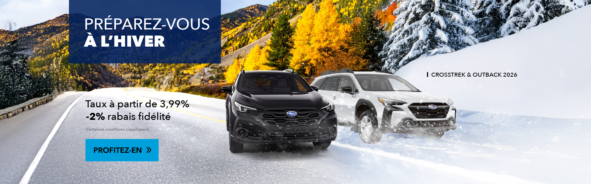 Subaru Outback et Crosstrek 2026 à 3.99%