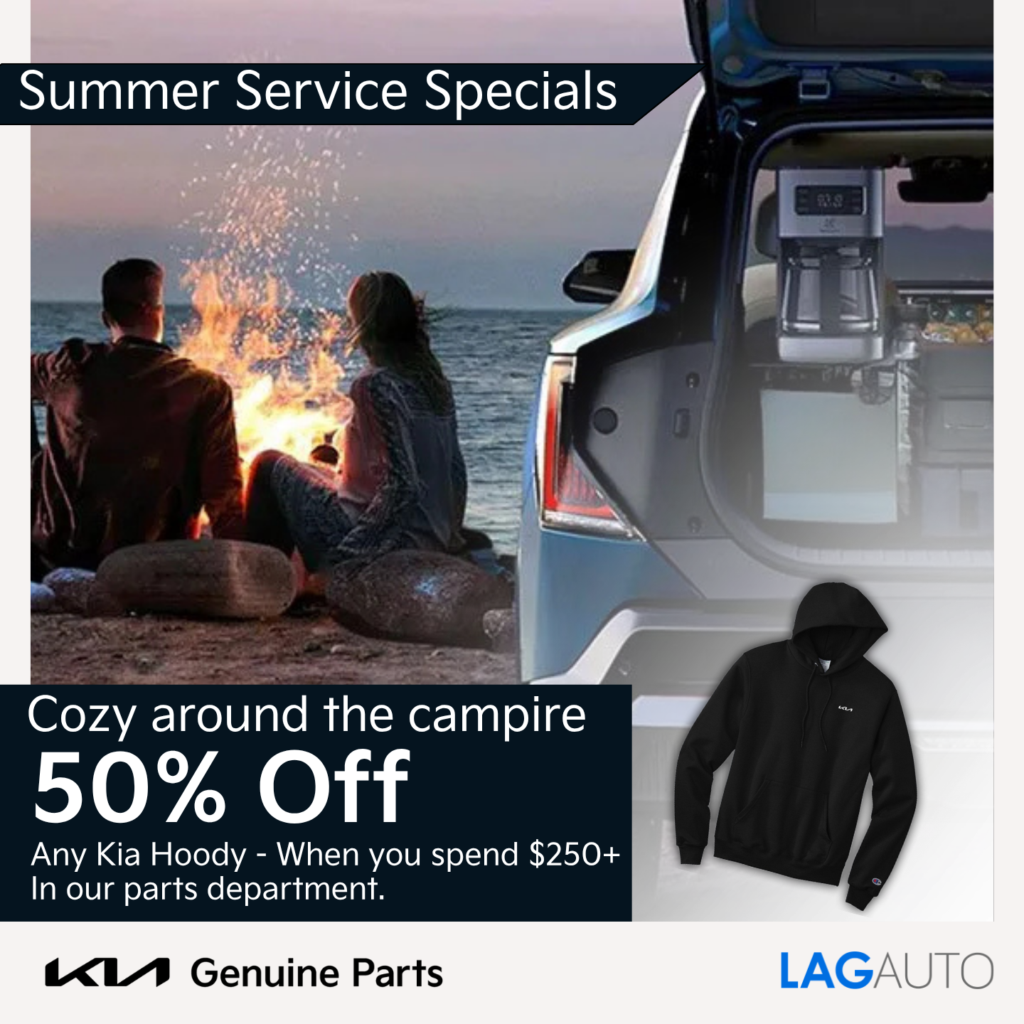 Cozy Around the Campfire: 50% Off Any Kia Hoody
