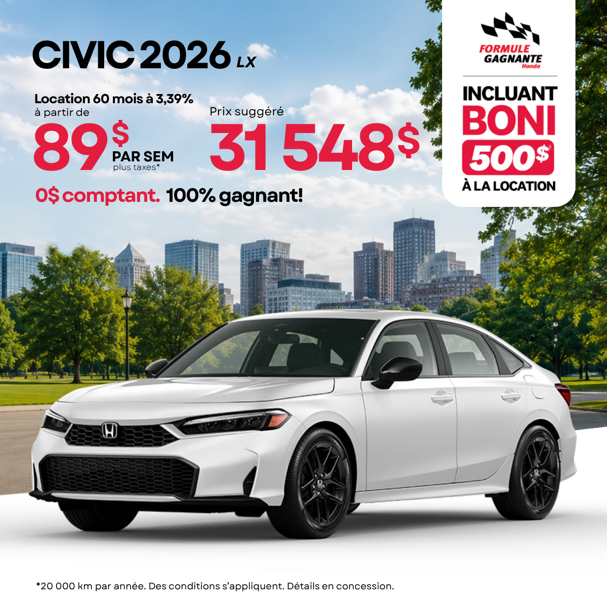 Civic 2026 à partir de 89$/semaine