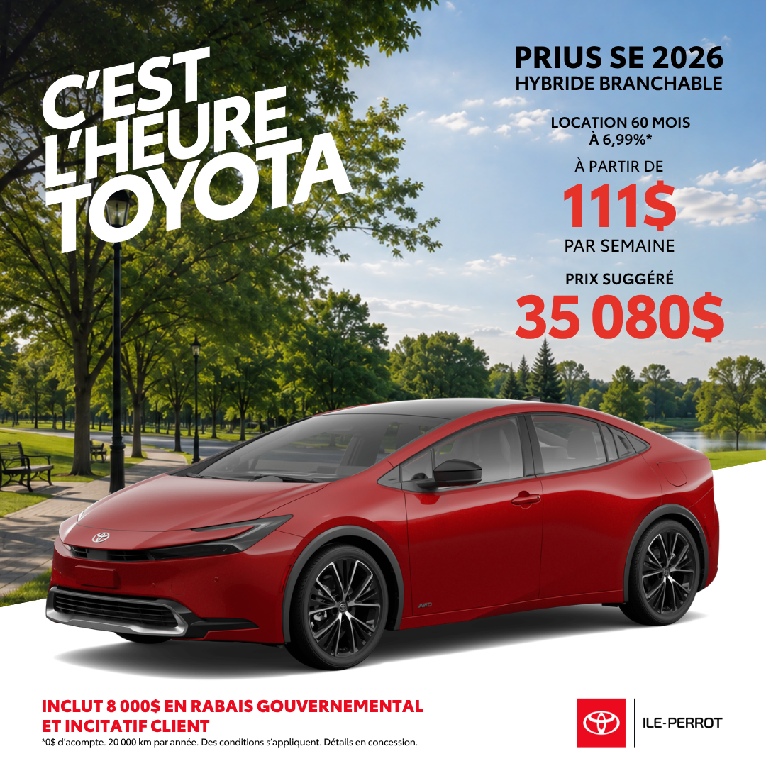 Toyota Prius Hybride Branchable 2026 à 111$/semaine