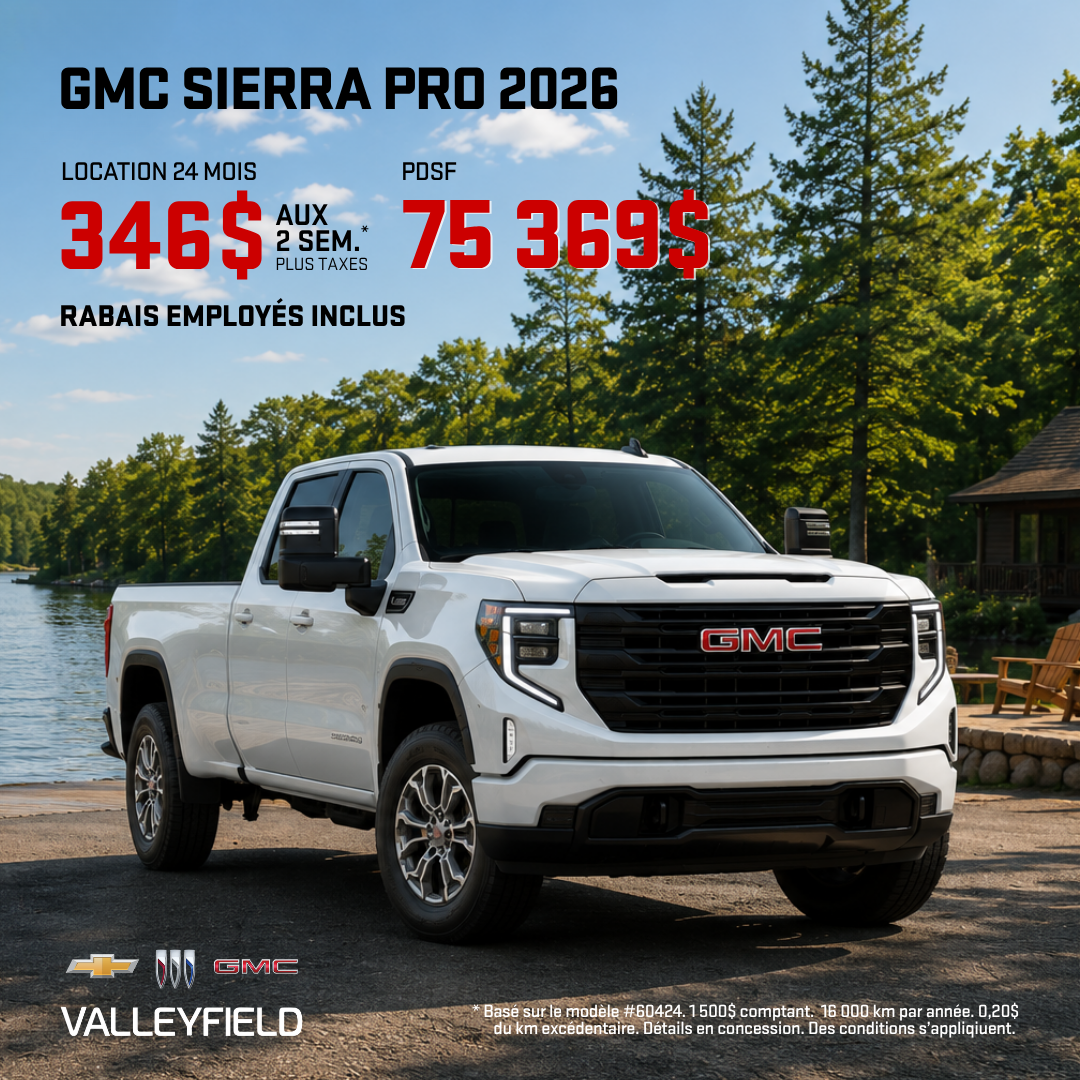 GMC Sierra Pro 5.3L 2026 à partir de 346$ aux 2 semaines
