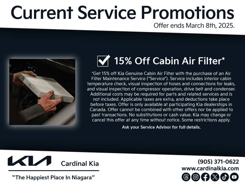 15% Off Cabin Air Filter