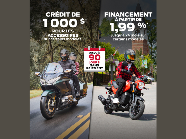 Crédit de 1000$ d'accessoires sur certains modèles de motos Honda!