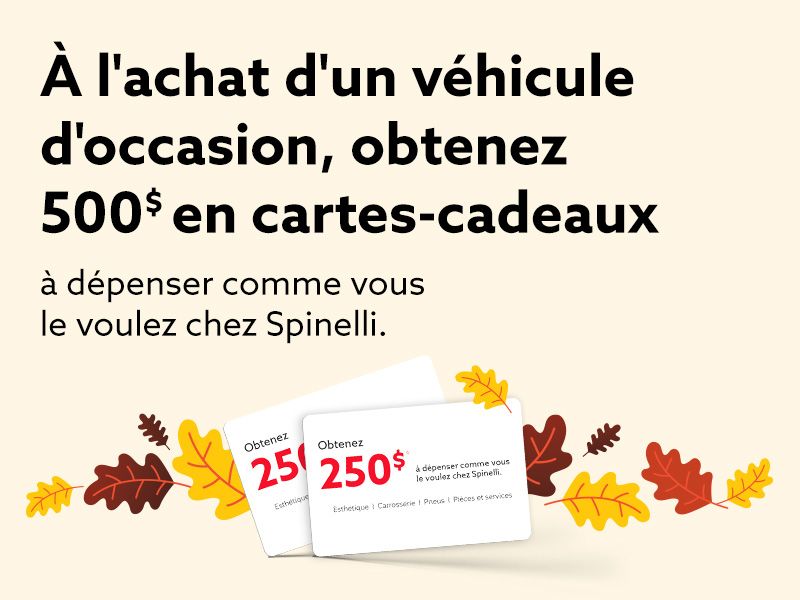 Obtenez une carte-cadeau de 500 $ à l'achat d'un véhicule d'occasion