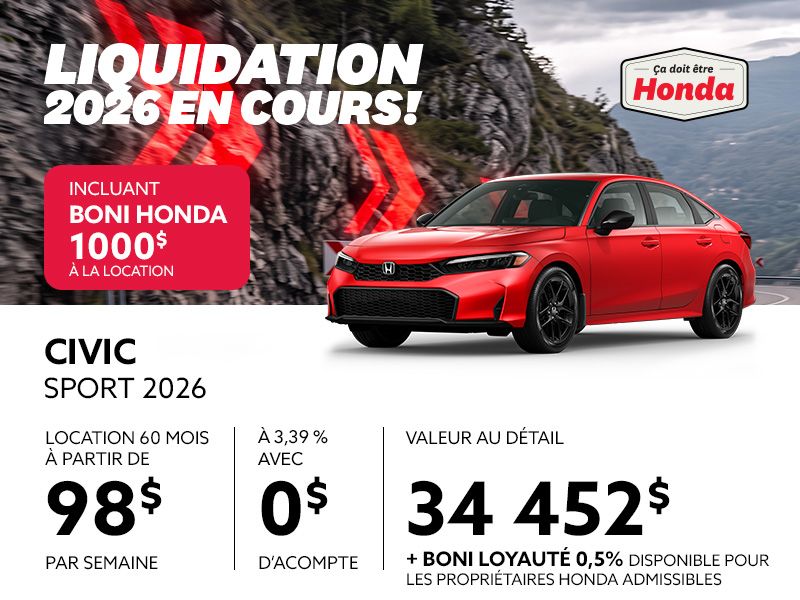 Honda Civic neuf en promotion à Montréal