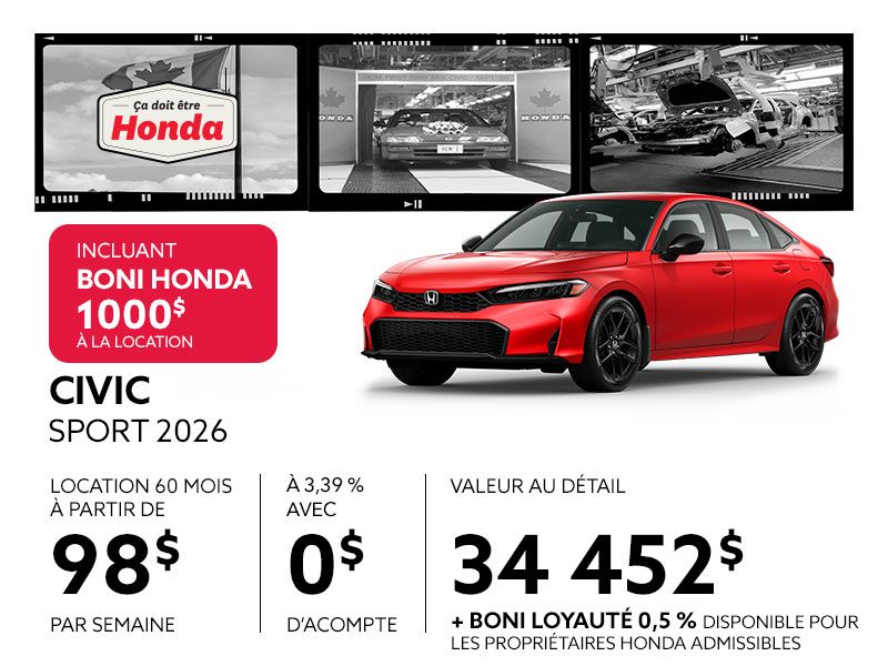 Honda Civic neuf en promotion à Montréal