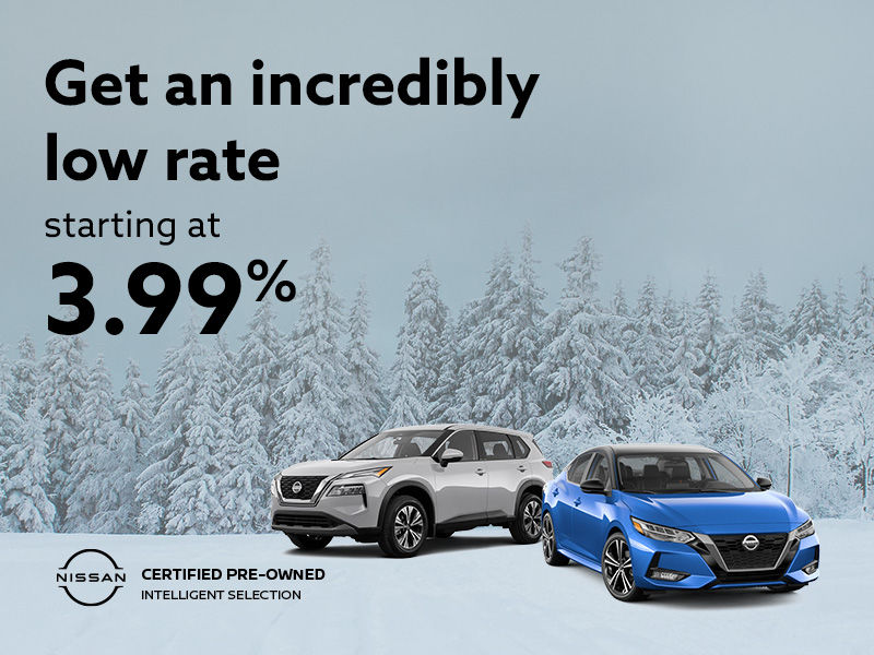 Low rates starting at 3.99% Nissan certified pre-owned vehicles