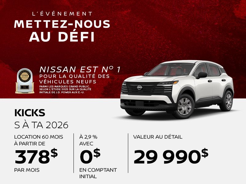 Nissan Kicks neuf en promotion à Montréal