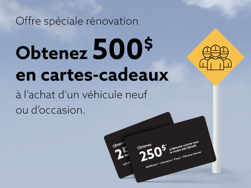 Obtenez une carte-cadeau de 500 $ à l'achat d'un véhicule neuf ou d'occasion