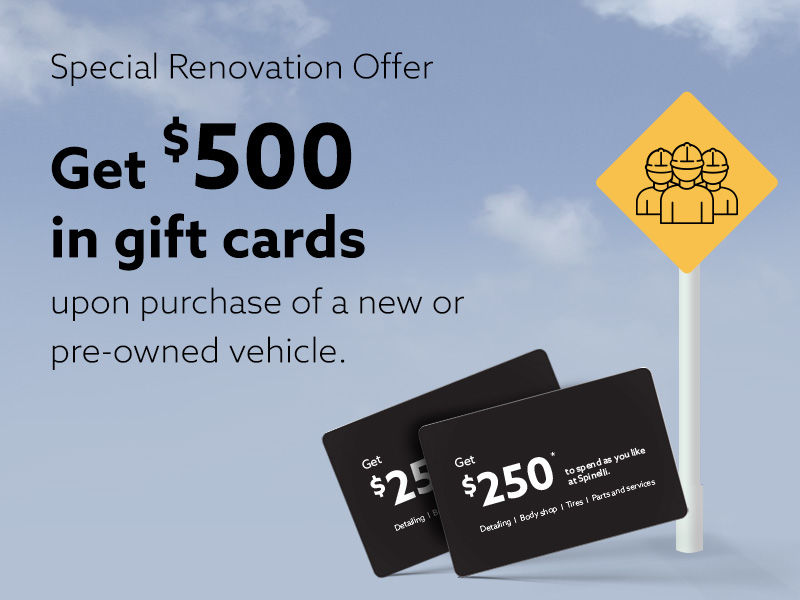 Get a $500 gift card with the purchase of a new or pre-owned vehicle