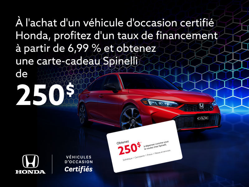 Prenez le volant d'un véhicule d’occasion certifié Honda