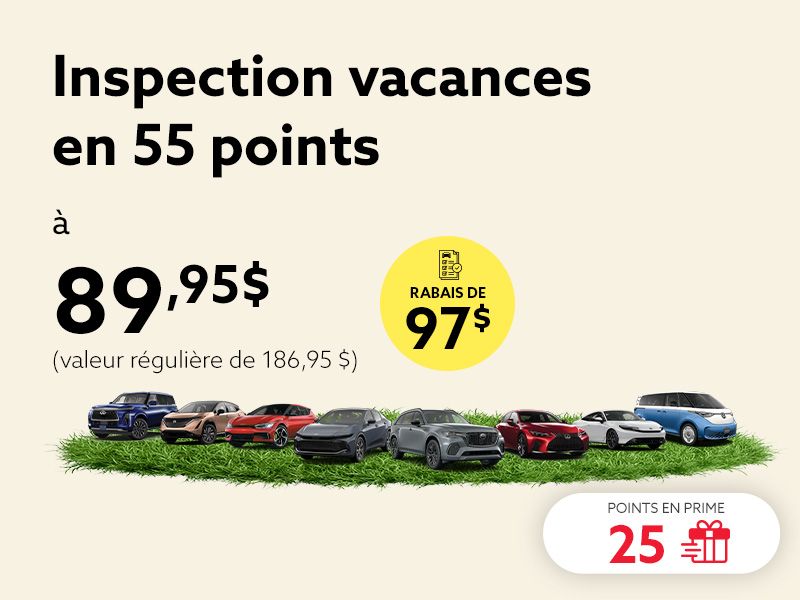 Partez l'esprit tranquille, avec l'inspection 55 points.