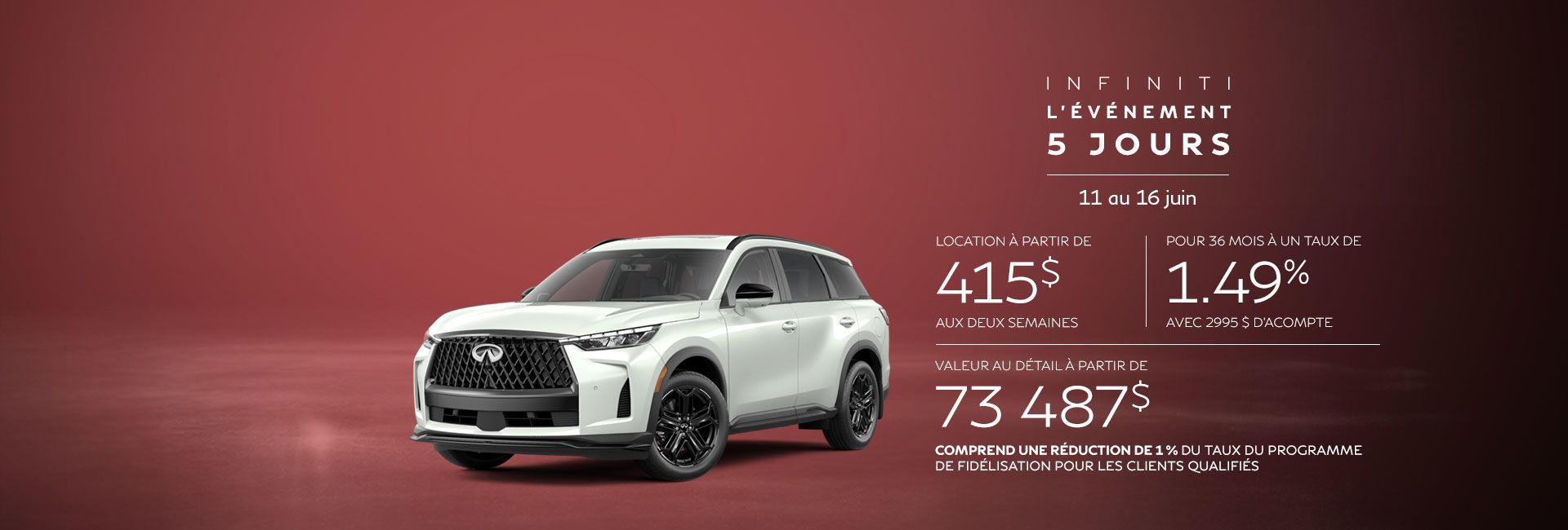 Infiniti QX65 Sport à TI 2026