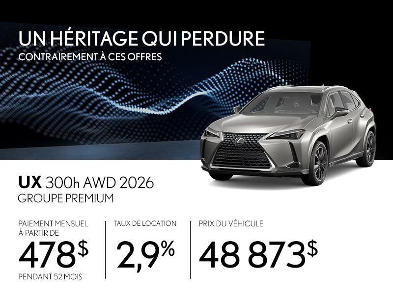 Lexus UX 300h neuf en promotion à Montréal