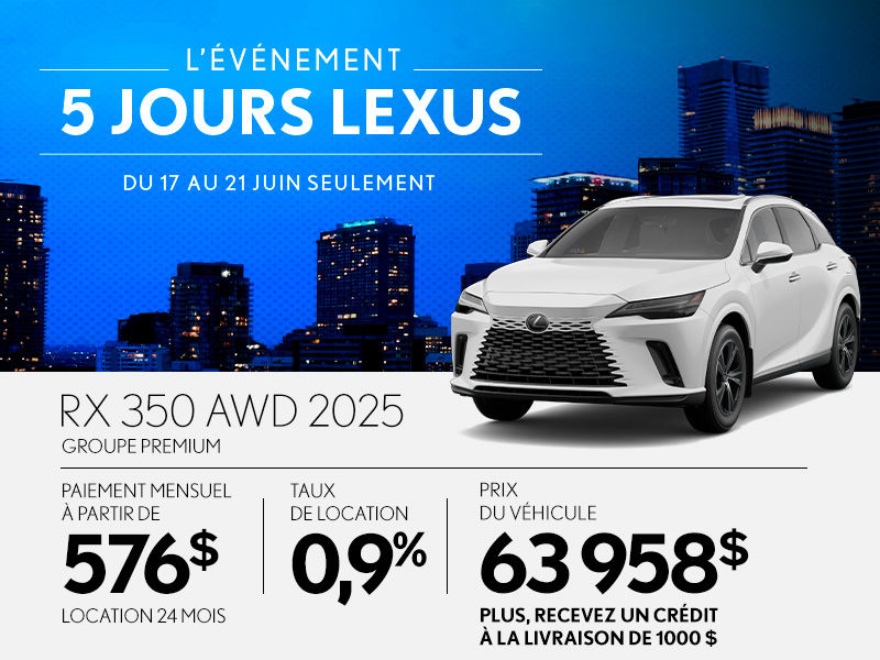 Promotion Lexus RX neuf à Montréal