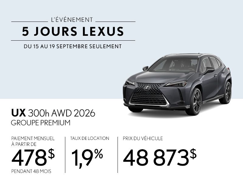 L'événement 5 jours Lexus UX 300h AWD