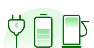 Green icons representing a plug, a battery, and a gas pump, symbolizing a Plug-in Hybrid Electric Vehicle (PHEV).