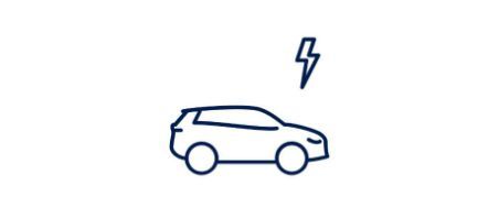 Icône linéaire d'une voiture avec un symbole d'éclair au-dessus, représentant l'énergie électrique.