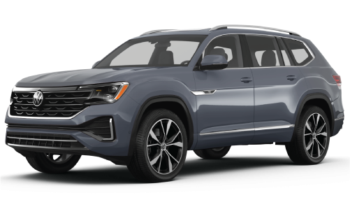 A gray Volkswagen Atlas SUV shown from a front-three-quarter perspective against a white background.