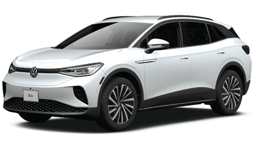 A white Volkswagen ID.4 electric SUV featuring multi-spoke alloy wheels.