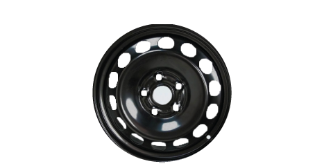 Standard black steel wheel with a circular multi-hole design and five-bolt pattern.