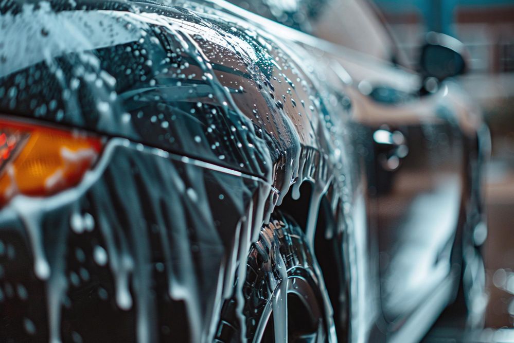 Rangée de voitures neuves ou d'occasion garées sur un parking.