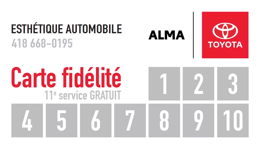 Carte fidélité du centre d'esthétique automobile de Alma Toyota : le 11e service est gratuit.